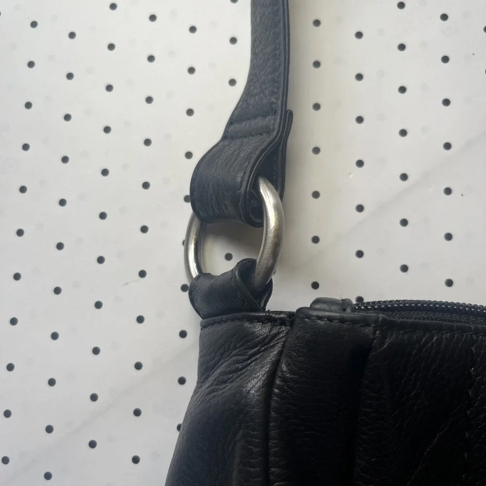 Rolfs Genuine Leather Black Shoulder Bag Purse Cowhide Hobo Organizer Zip Pocket